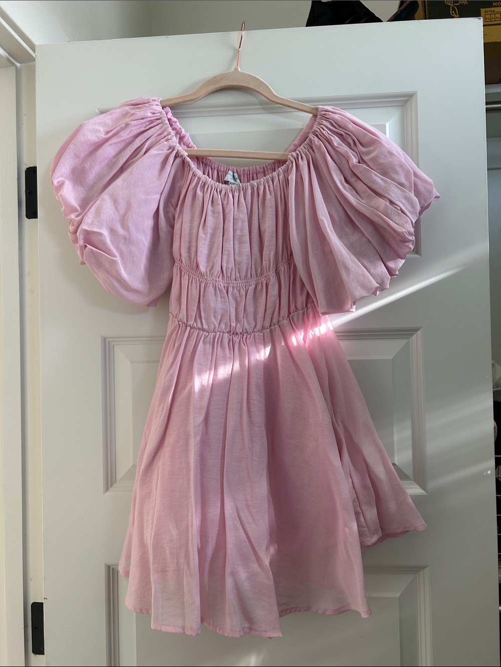 Girls' Pink Puff Sleeve Summer Dress